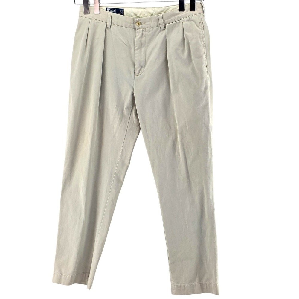 Polo Ralph Lauren Pants Men's 36x30 Beige Pleated Chino Classic Cotton Casual